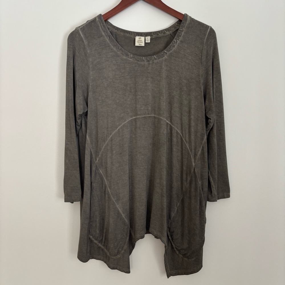 ST. TROPEZ WEST |‎ Charcoal Grey Lagenlook Whimsigoth Y2K Tunic Top | Size L